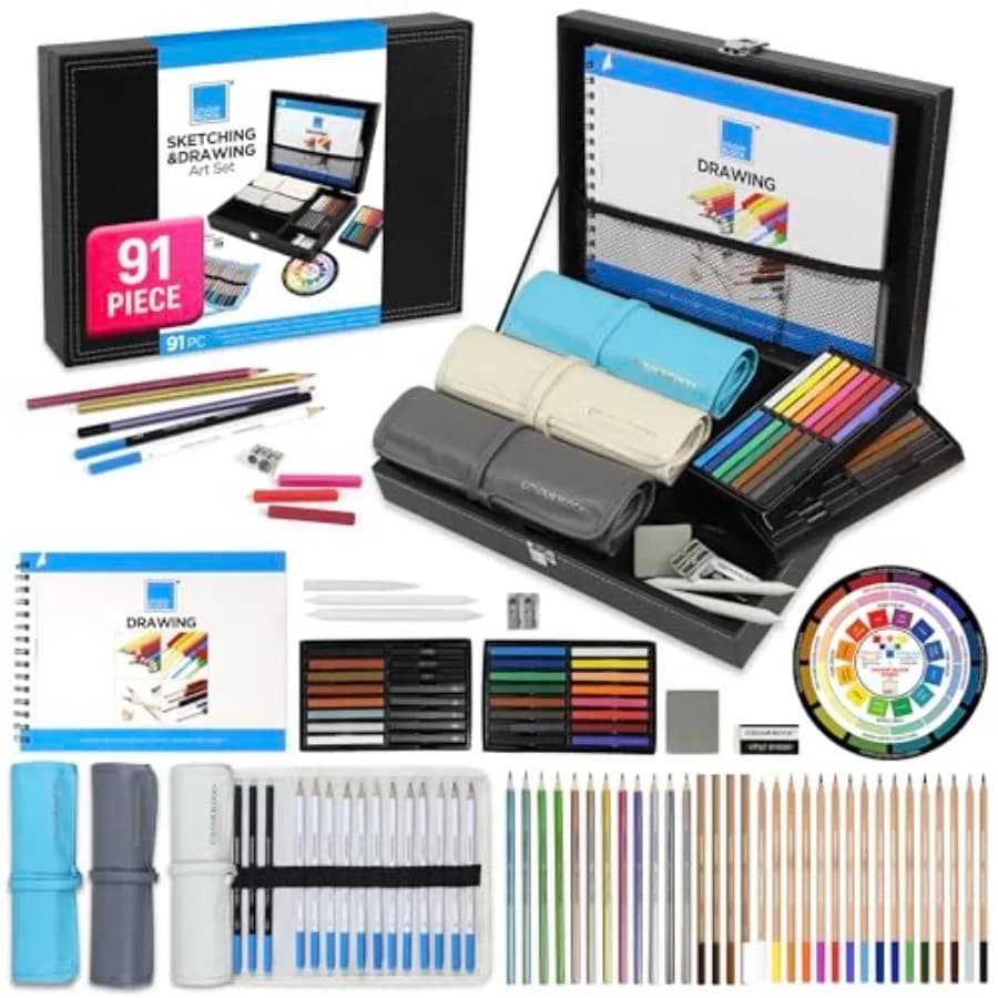 91-Piece Sketching and Drawing Art Set with Colored, Metallic, Charcoal, Pastel Pencils, Soft Pastels, Charcoal and Graphite St