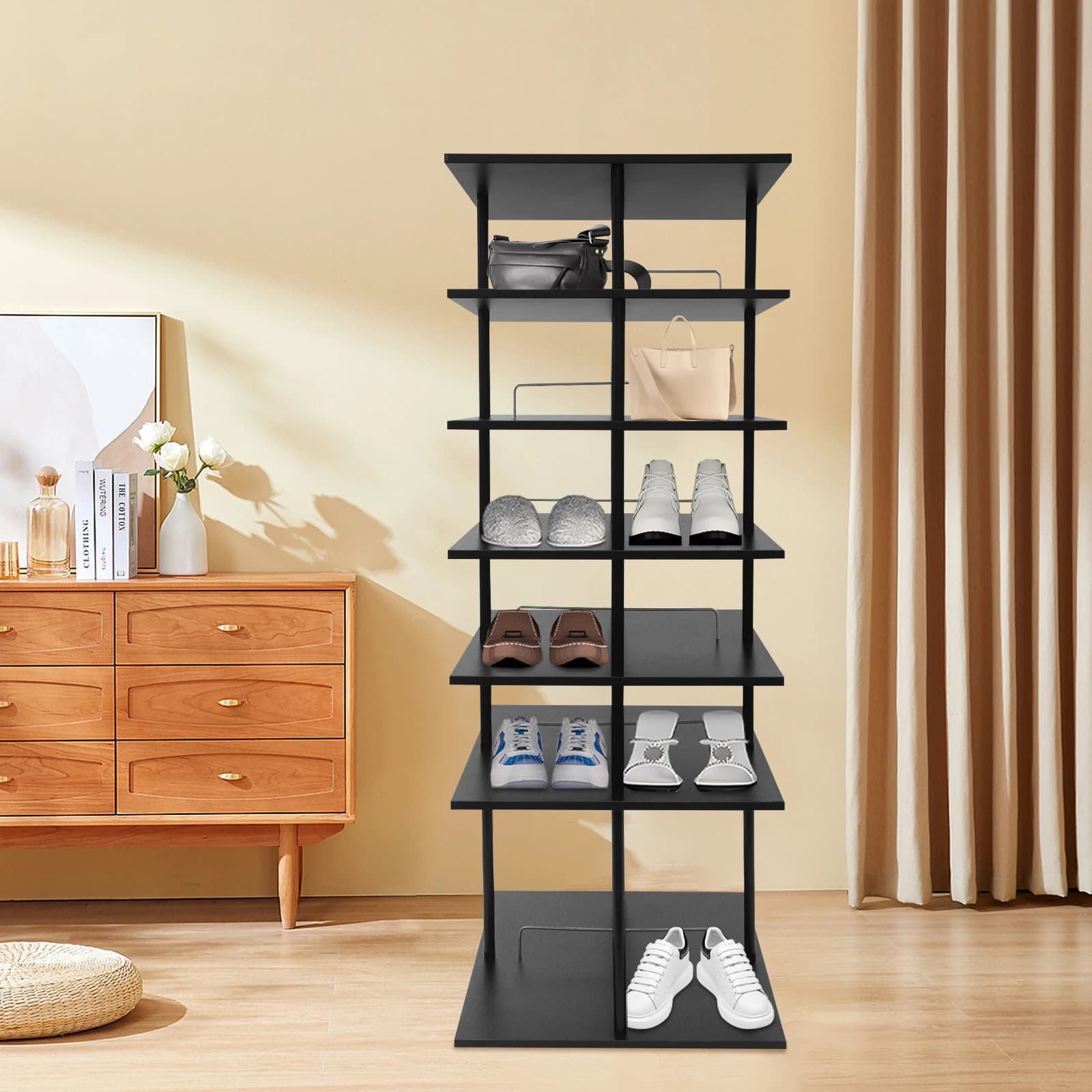 6-Tier 360° Rotating Shoe Rack Open Design Shoe Storage Organizer Large Capacity Vertical Shoe Shelf for Entryway Store