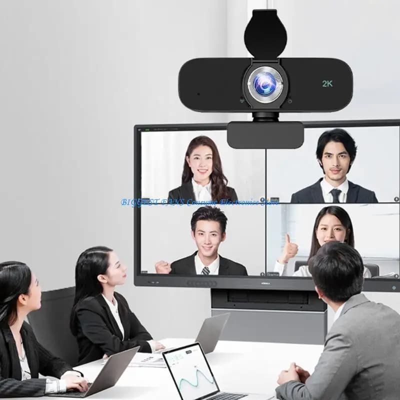 Large-angle USB camera with built-in microphones and adjustable tripod, video support