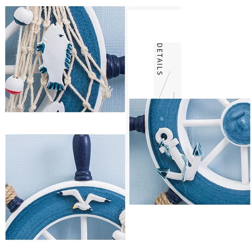 Decorazione Nautica con Rete da Pesca da 9 Pollici, Volante di Nave in Legno, Decorazione da Parete per Casa e Spiaggia