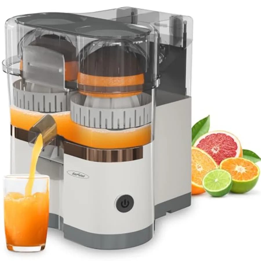 Spremiagrumi Elettrico a Doppia Testa con Spazzola per la Pulizia, Modello Plug-in per Arance, Limoni, Lime, Kiwi, Pompelmi - Portatile per Succhi Freschi