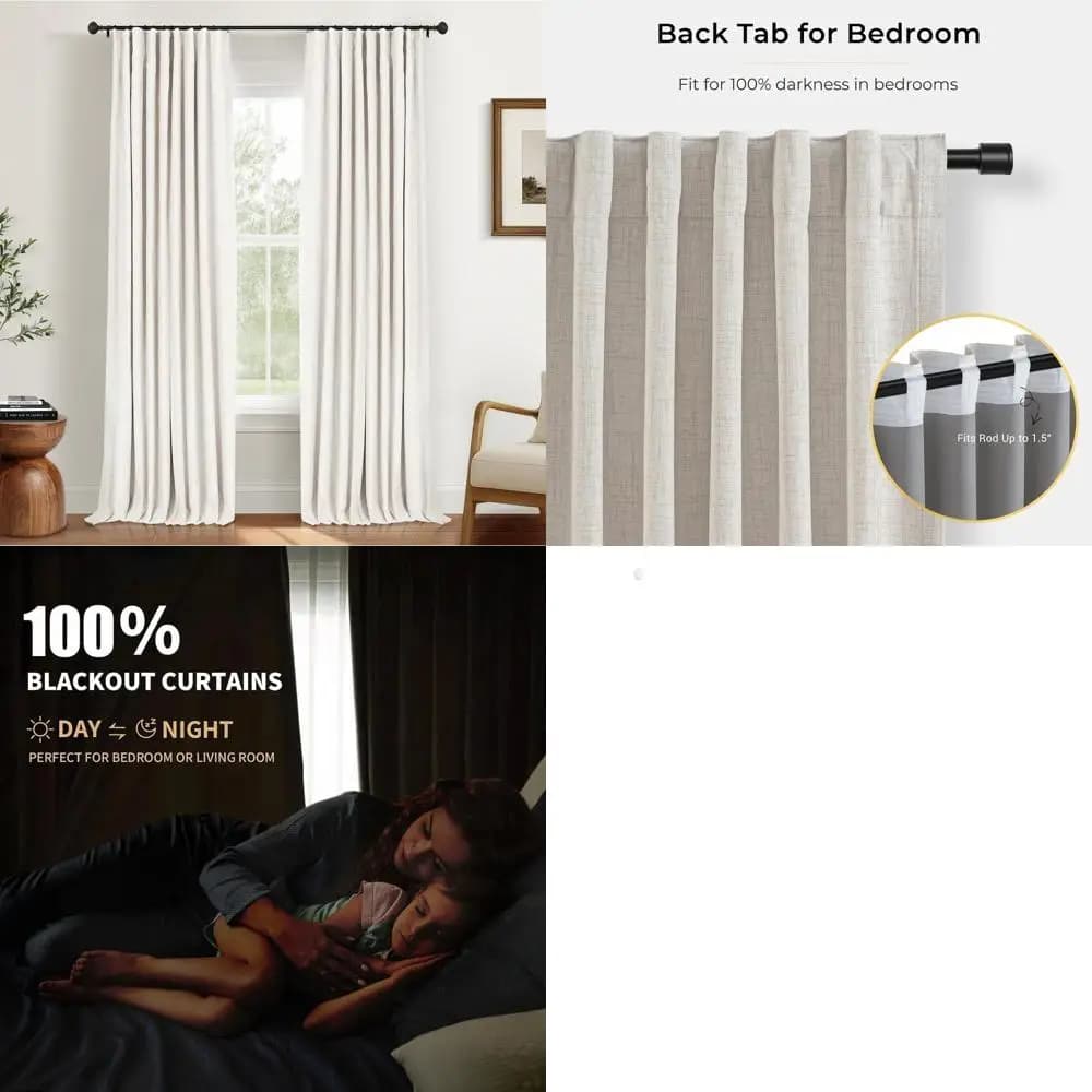 Tende Oscuranti Termoisolanti in Lino, 50x90 Beige, 2 Pannelli per Camera da Letto e Soggiorno