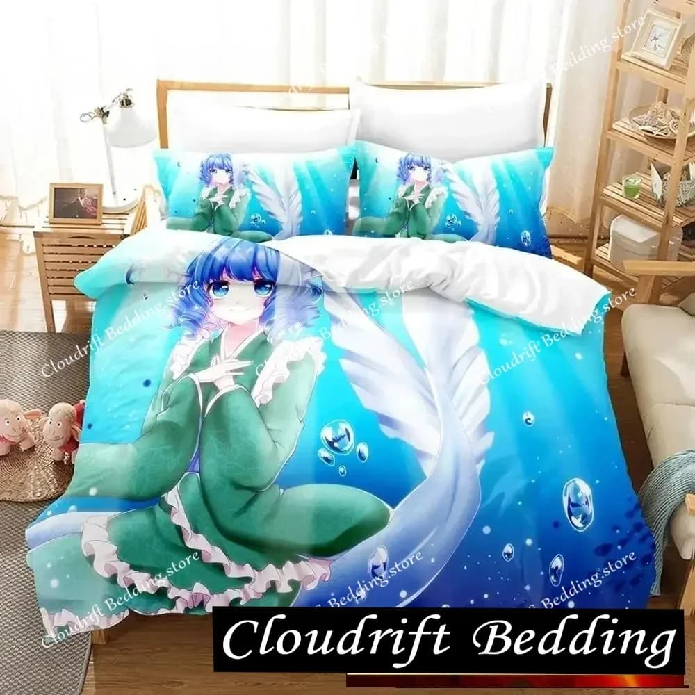 Set di biancheria da letto Wakasagihime (Touhou) per letto singolo, matrimoniale, queen size, king size, set copripiumino per adulti e bambini, set lenzuola