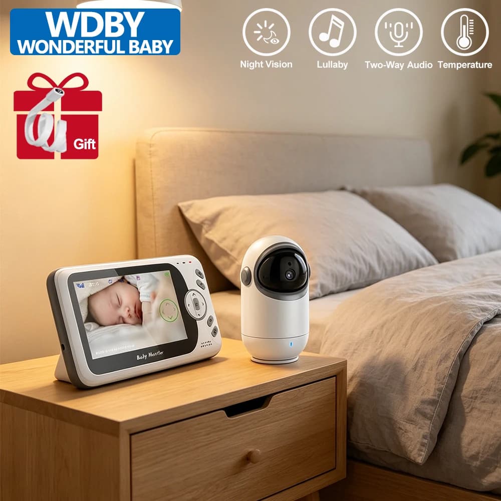 Monitor Video per Bambini da 4.3 Pollici con Telecamera Pan-Tilt, Wireless 2.4G, Audio Bidirezionale, Visione Notturna, Telecamera di Sicurezza
