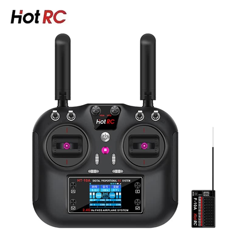 HOTRC HT-10A HT10A 2.4Ghz 10CH Transmitter Remote Controller With F-10A Receiver For RC aircraft Toy Boat Drone Robot