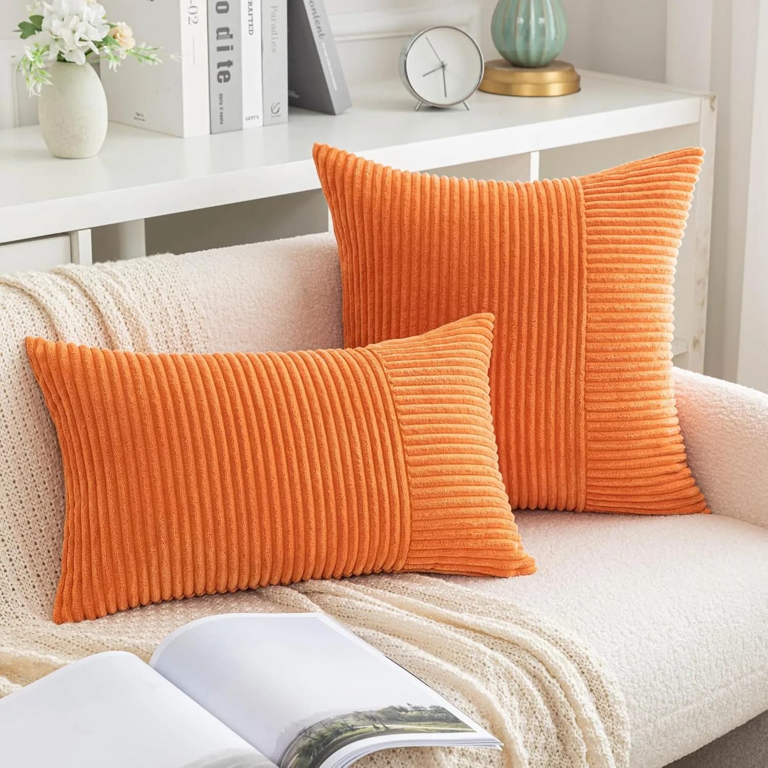 Fodere per cuscini in velluto a coste arancione Boho federe per divani morbide e solide fodere per cuscini strutturati Patchwork incrociati per divano letto