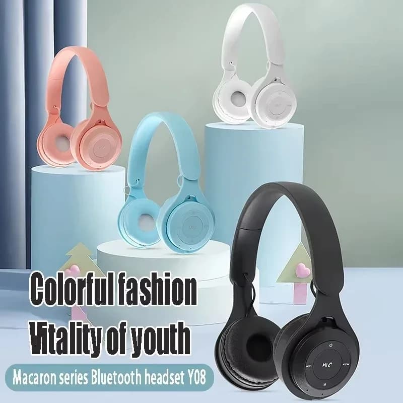 Cuffie stereo Y08 5.3 Bluetooth, auricolari sportivi pieghevoli wireless, cuffie da gioco over-ear per Android e iOS