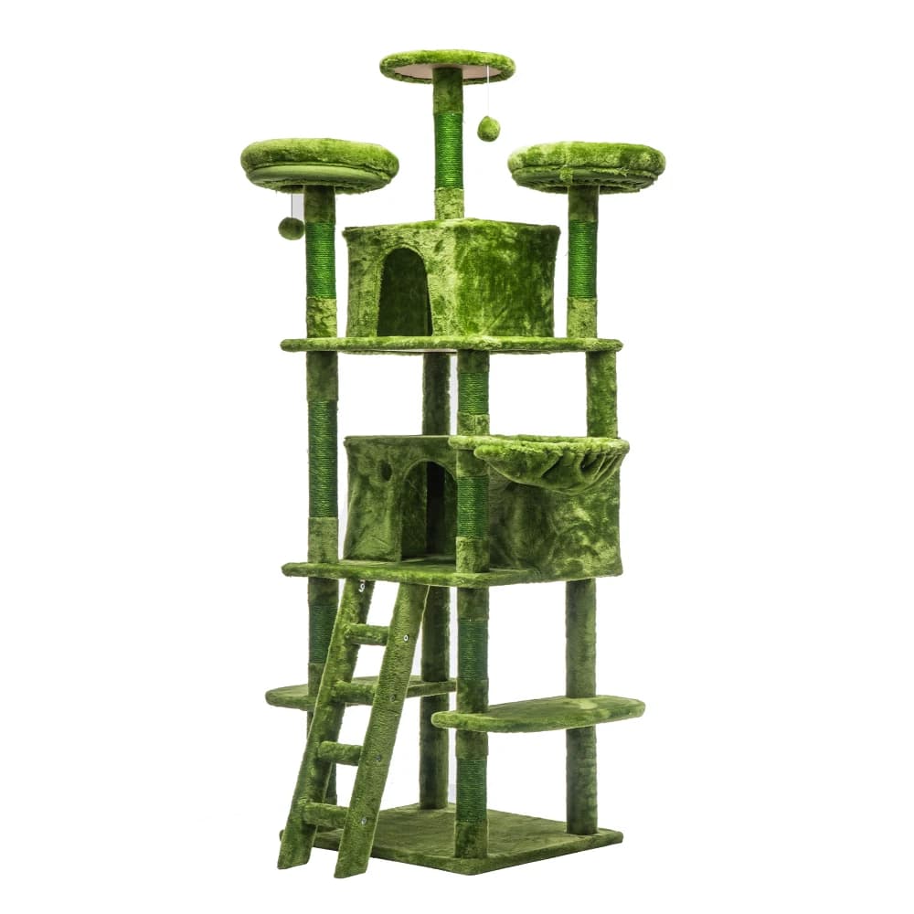 Large 70.87in Cat Tree W/2 Private Condos,3 Perches&Hanging Hammock,Skin-Friendly Short Plush&No Sharp Edges,Natural Sisal Scratching Areas,Safe & Stable for Multi-Cat Families,Kittens to Senior Cats