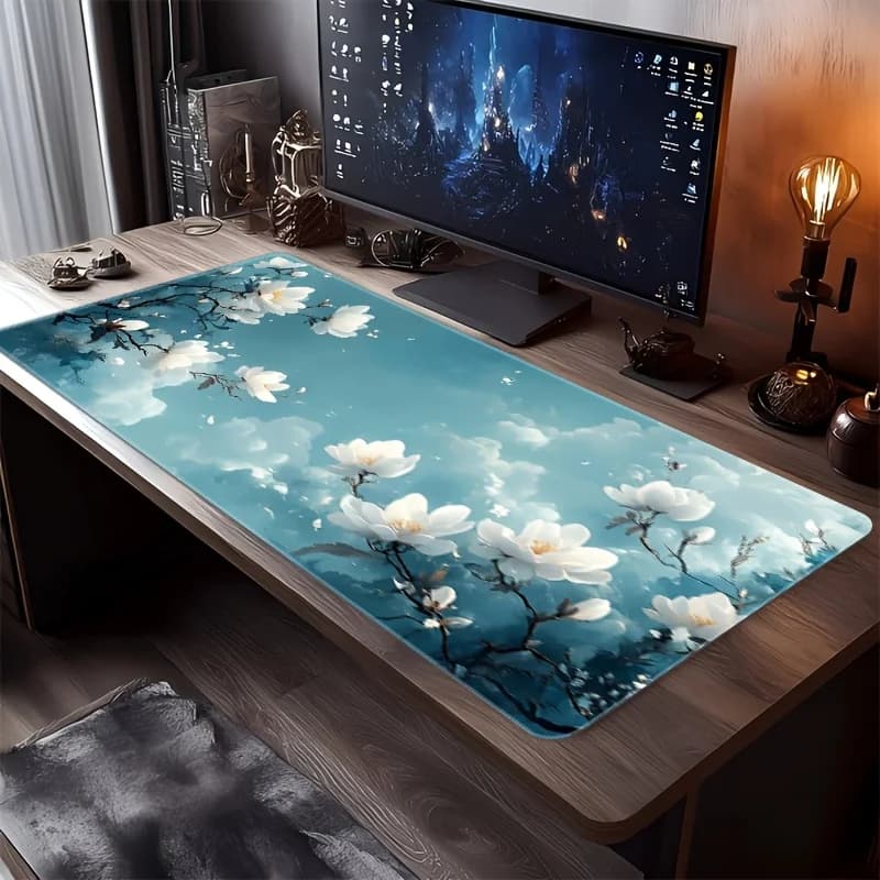 Tappetino da scrivania Blue Van Gogh Almond Blossom, tappetino per mouse extra lungo lavabile con bordi rinforzati antiscivolo per arte e giochi