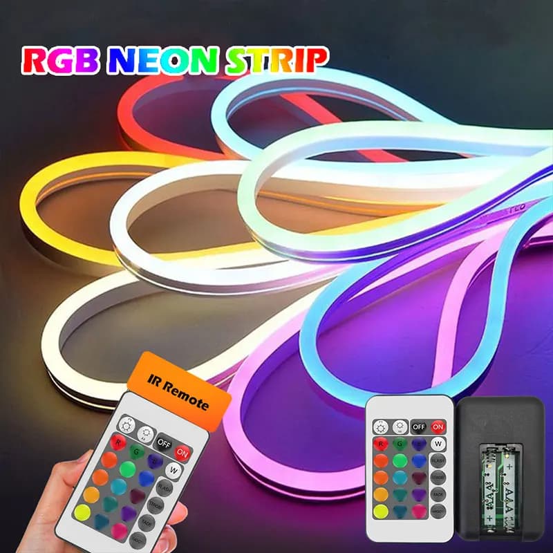 5V USB RGB Neon LED Strip Lights IR Remote Colour Changing Rope Lights for Bedroom Living Room Decor