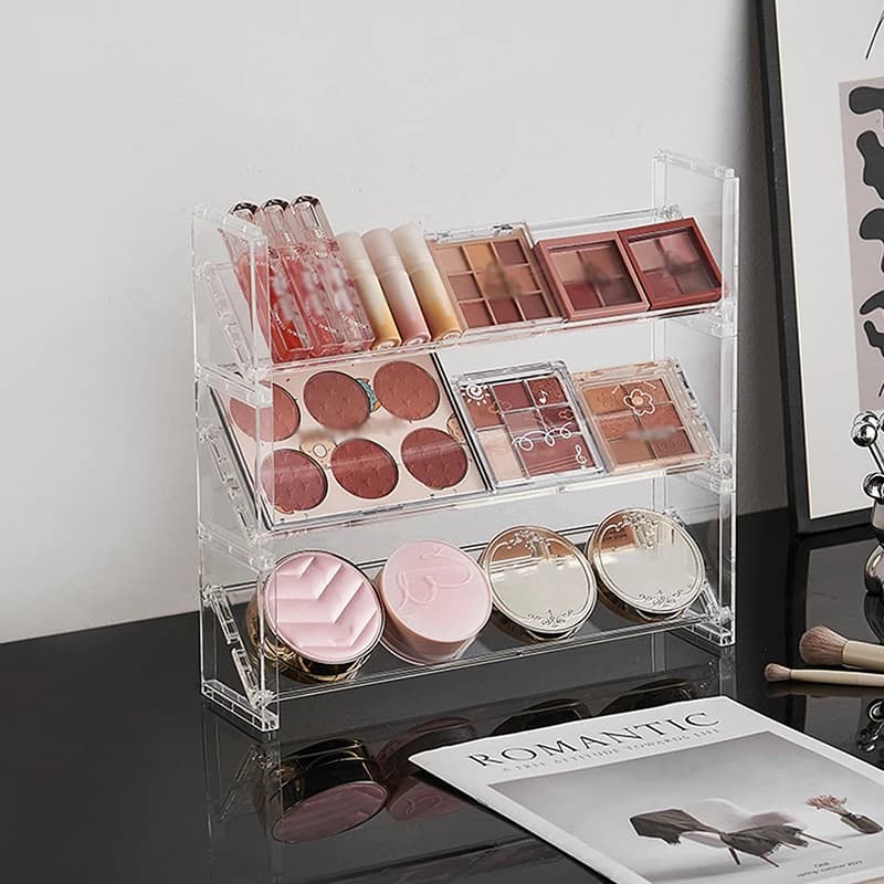 3 Level Acrylic Cosmetic Display, Multipurpose Tray for Umbrellas, Blush Rack, Desk Organizer for Toys and Objects Various