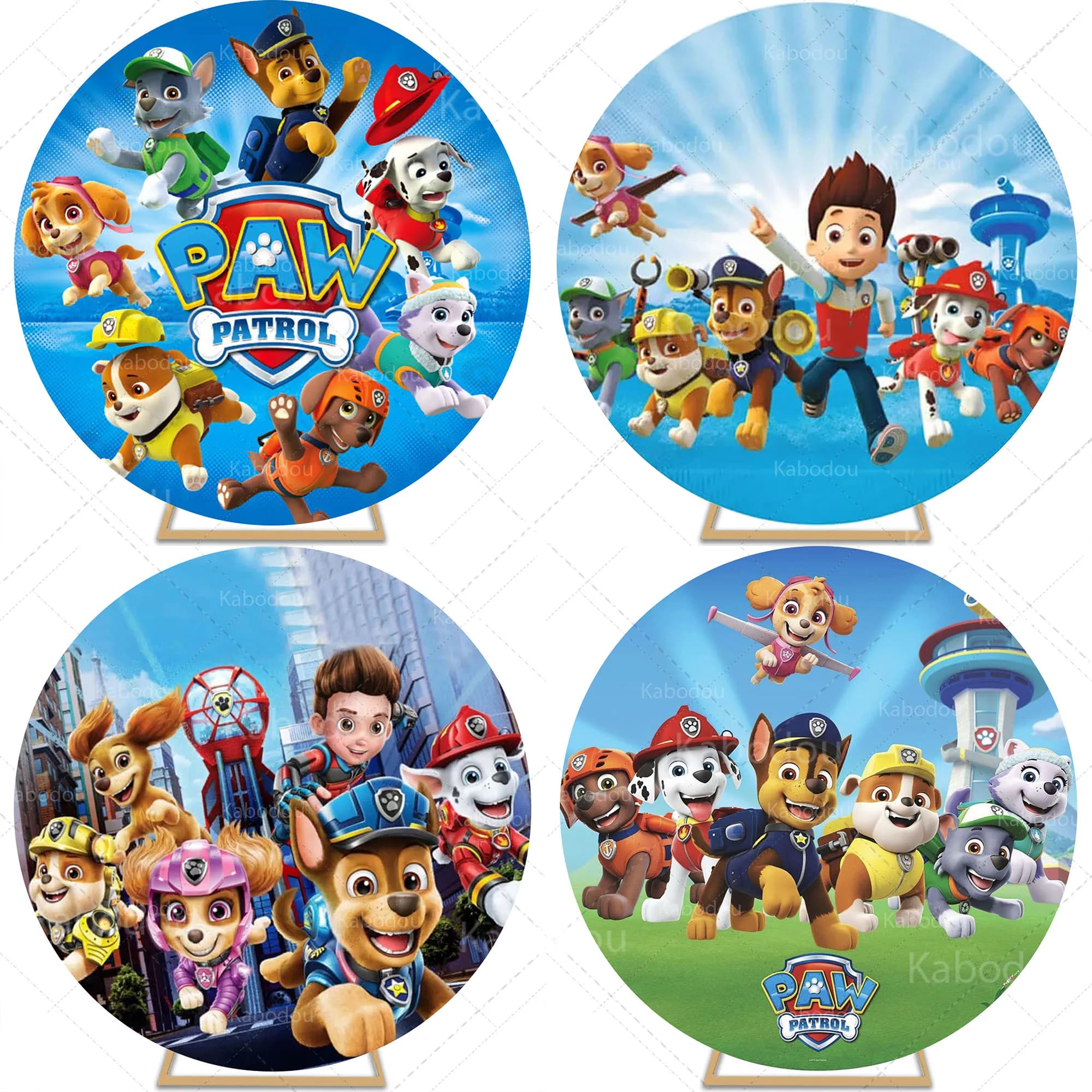 Sfondo Rotondo Paw Patrol per Feste di Compleanno, Decorazione con Cani Cartoon, Sfondo per Baby Shower, Accessorio per Studio Fotografico