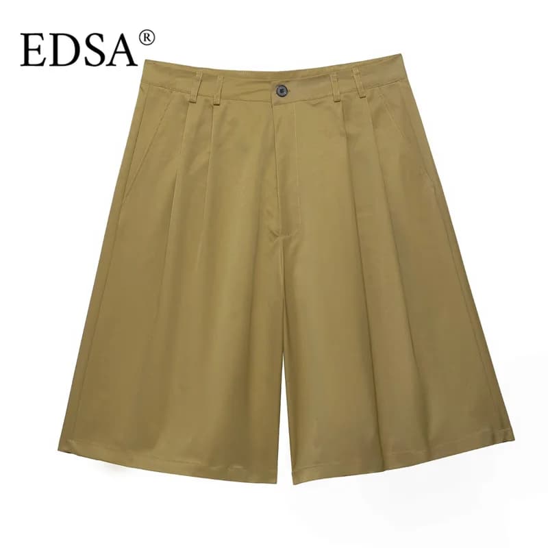 EDSA Bermuda da donna a vita media con passanti per cintura Tasche laterali Pantaloni corti femminili casual