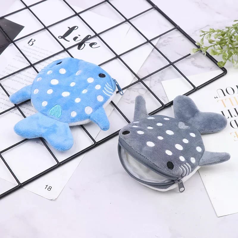 Portamonete a Forma di Squalo in Peluche, Cartone Animato Carino, Borsa con Cerniera per Donne e Bambini