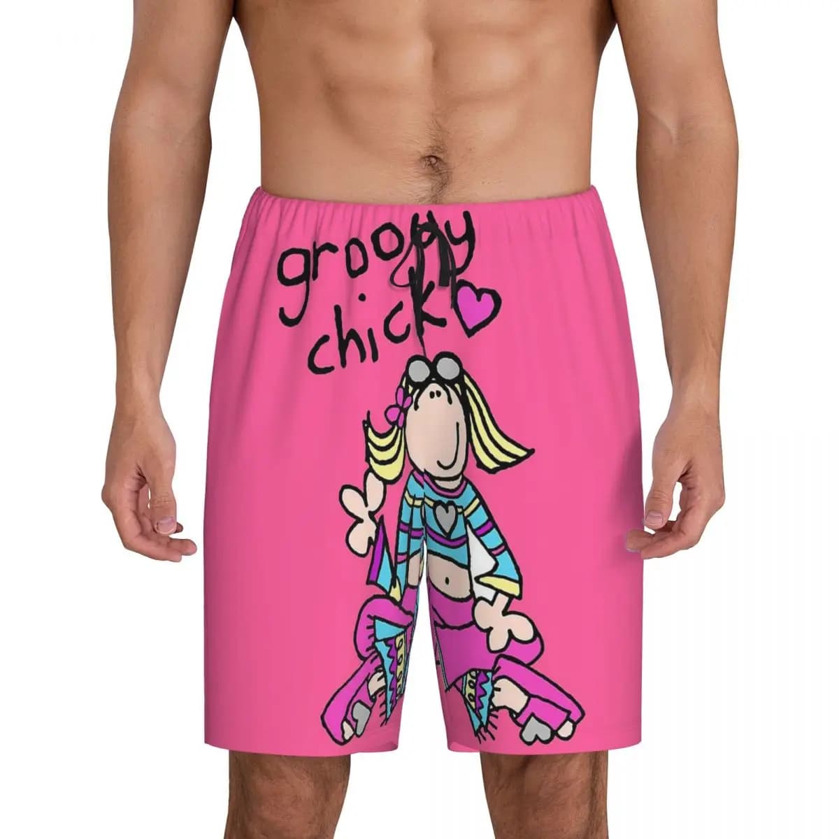 Custom Groovy Chick Girls 2000s Y2K Vintage Short Pajama Pants Men Sleepwear Sleep Lounge Bottom Shorts Sleeping Pants