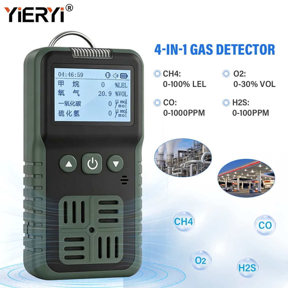 Portable 4 In 1 Gas Detector EX Combustible CH4 O2 CO H2S Gas Monitor Explosion-Proof Quad Alarm High Precision Gas Analyzer