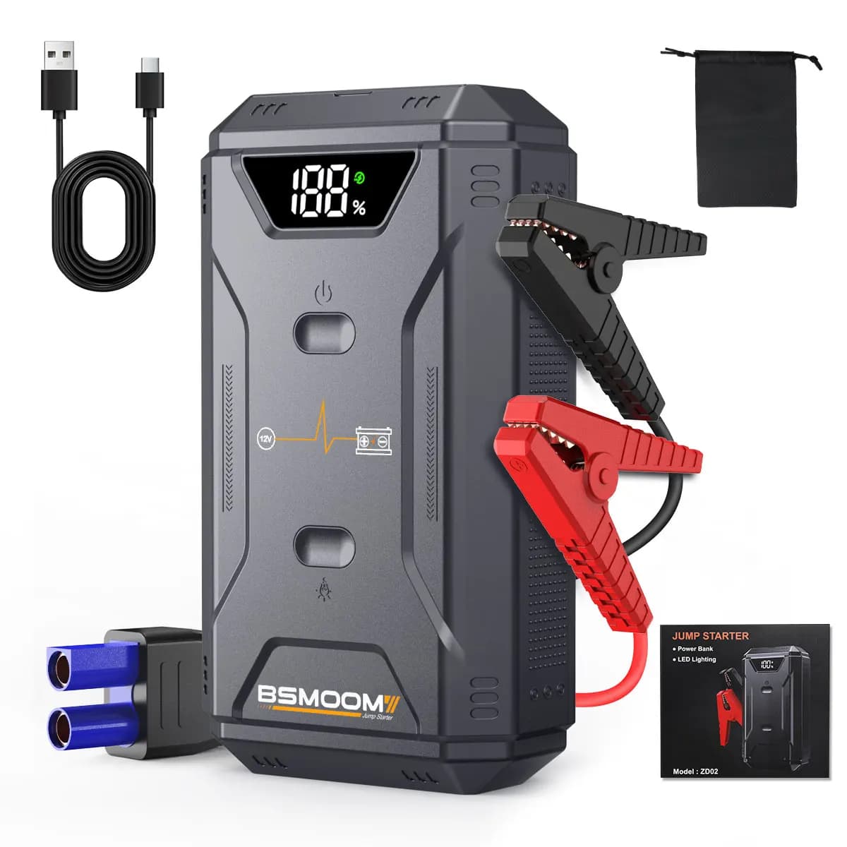 Avviatore batteria per auto professionale Power Bank 5000A Avviatore di emergenza Booster batteria per auto portatile 12V con pompa ad aria 150PSI