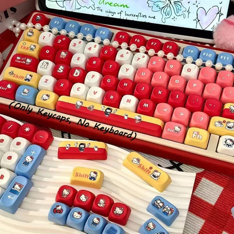 Set di Tasti Kawaii a Tema Hello Kitty, Keycaps MOA in PBT Resistenti all'Olio, per Tastiere Meccaniche, 137 Tasti, Set di Keycaps Carini