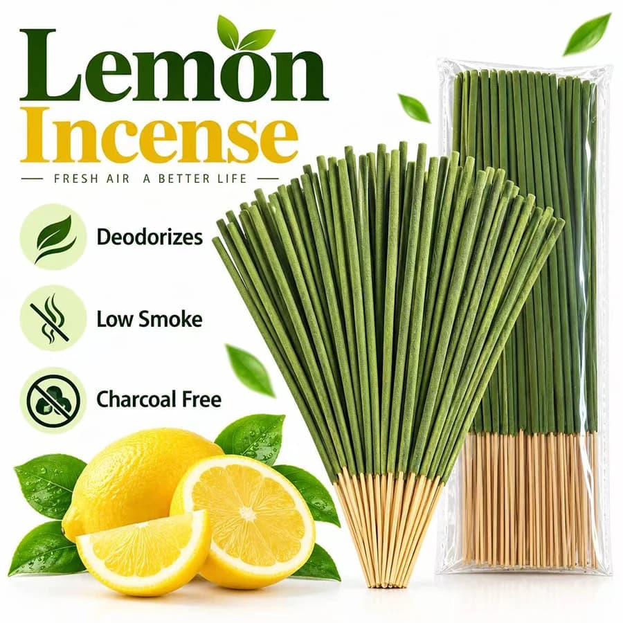 22cm Lemon Incense Sticks Low Smoke Charcoal Free Home Fragrance for Bedroom Study Meditation Relaxation