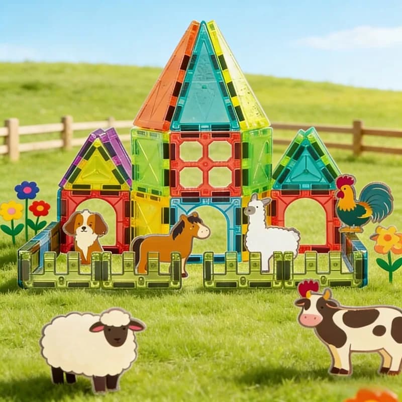 Fai da te Fattoria di animali Blocchi magnetici Set Giocattolo Foglio magnetico trasparente Costruzione Costruzione Puzzle Piastrelle Giocattoli per bambini Regali