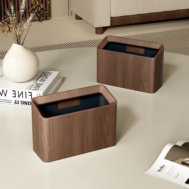 Mini Cestino da Scrivania in Legno di Noce con Secchio Interno Rimovibile, Contenitore per Rifiuti Compatto da Tavolo per Ufficio, Casa, Soggiorno e Camera da Letto