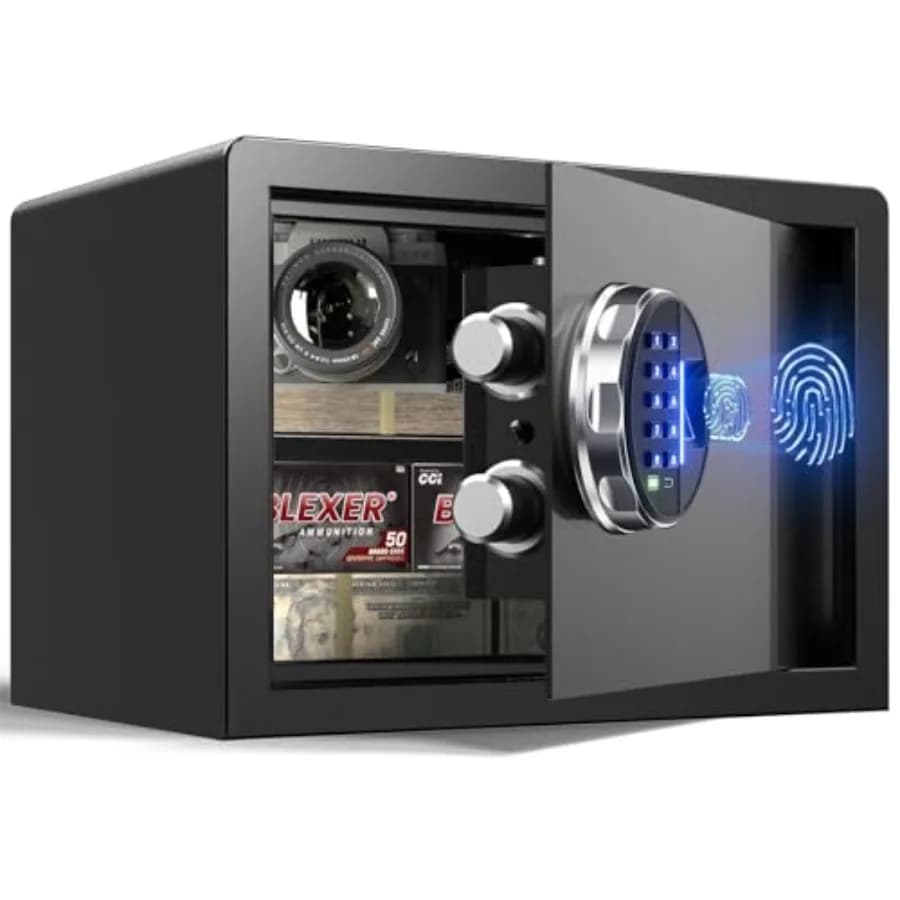 Cassaforte Biometrica Intelligente con Serratura a Impronta Digitale, Modalità Silenziosa, Tastiera Retroilluminata e Luce LED, Piccola Caja Fuerte Antiruggine e Antifurto