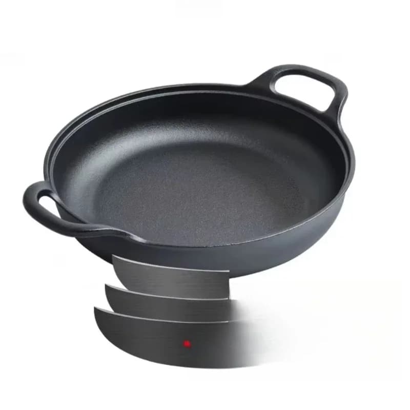 Padella antiaderente a gas per uso domestico, padella a doppio manico con coperchio in faggio, pentole in ghisa wok