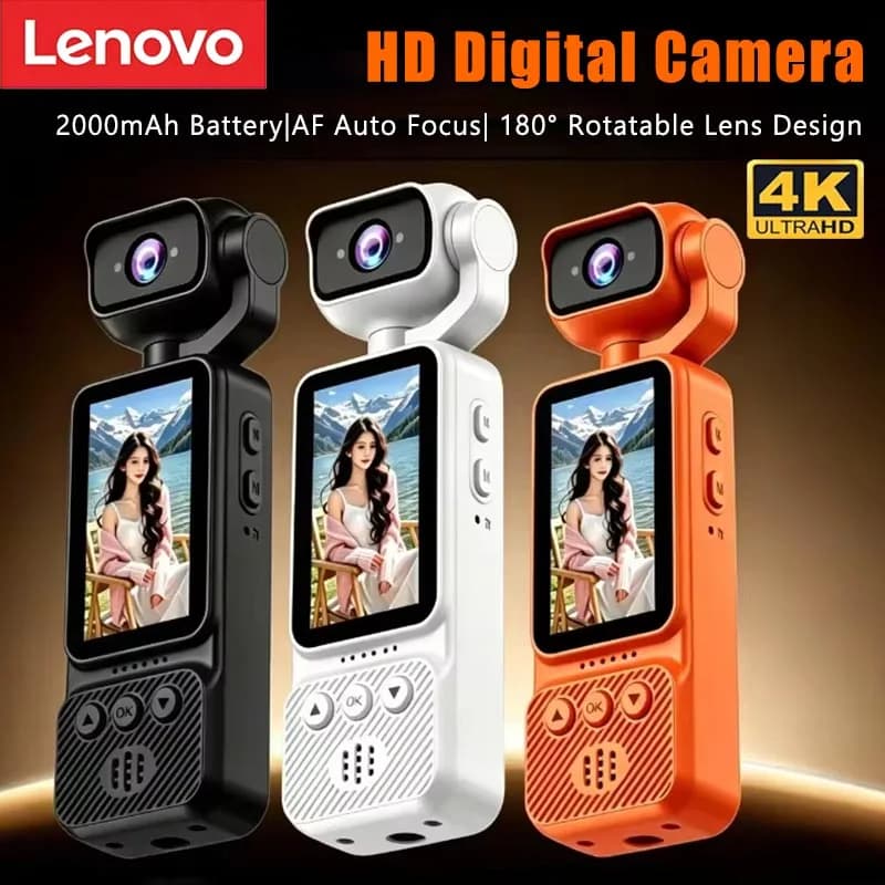 Lenovo 4K HD WiFi Pocket Camera with Night Vision Video and Audio Recording Chest-Mounted Bike Dashcam 180° Rotating Lens New
