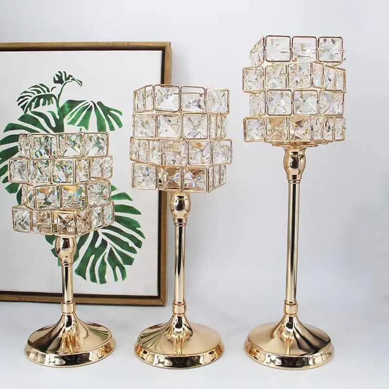 1 column candle holder in golden crystal for dining table, wedding events, parties, home decorations