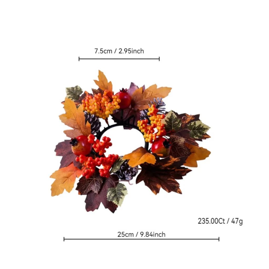 Berry Pinecone Wreath Compact Autumn Decorative Wreath Thanksgiving Candle Holder Wreath Decorative For Fireplace Mantel Fall