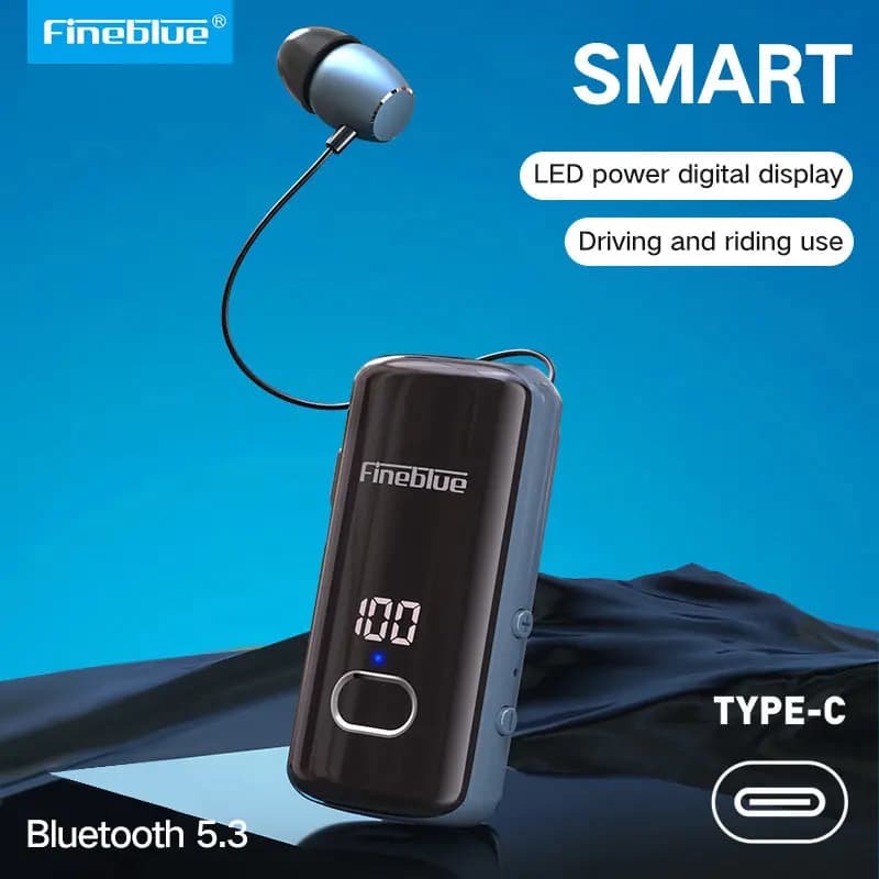 Fineblue F580 Auricolare wireless Bluetooth 5.3 Auricolare portatile retrattile Chiamate Ricorda Vibrazione Sport Run Cuffia F920 F520