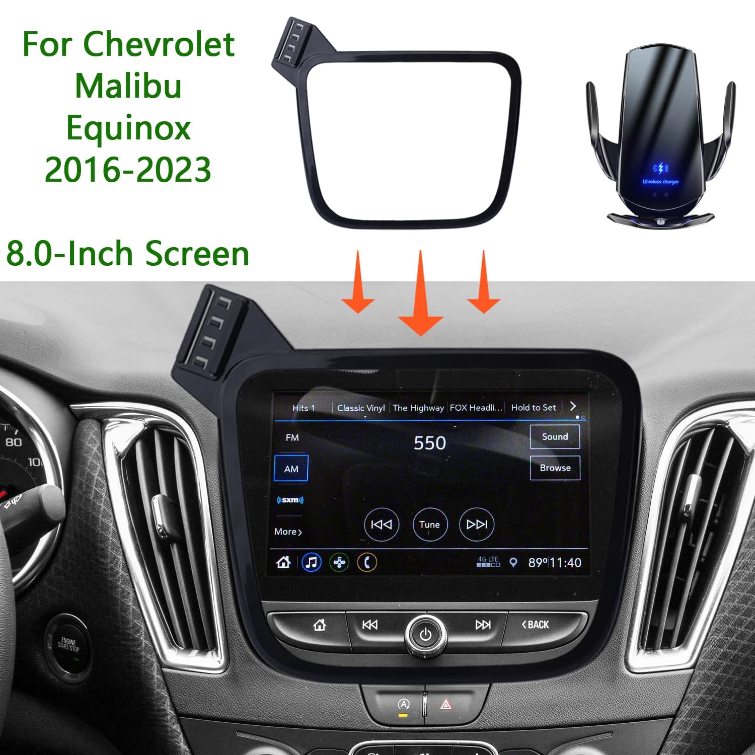 Per Chevrolet Malibu Equinox 2016 2017-2022 2023 Supporto per telefono per auto Schermo Base fissa Staffa di navigazione Supporto di ricarica wireless