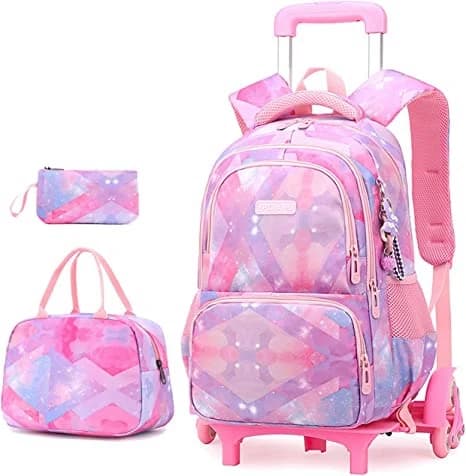 Set di zaini trolley scolastici per ragazzi, set di zaini con ruote per ragazze, set di zaini con ruote per la scuola con borsa per il pranzo e astuccio.