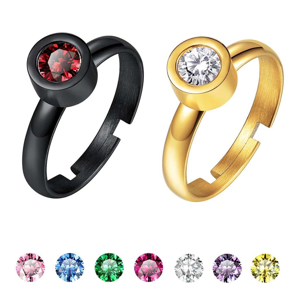 U7 Stainless Steel Round Stone Rings Cuff for Woman Man Adjustable DIY 7pcs Stones Changable Unisex BFF Lover Couple Jewelry