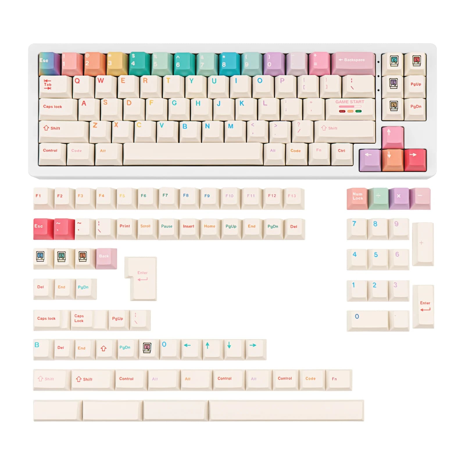 Copritasti Macaron Copritasti per tastiera meccanica personalizzati con sublimazione completa a cinque lati PBT originale Schema dei colori Macaron