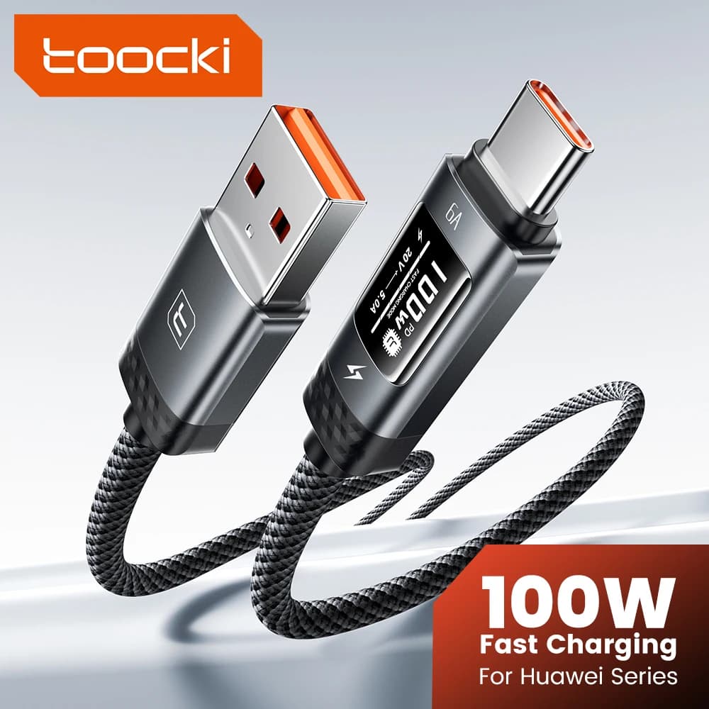Toocki 100W USB A Cbale Ricarica rapida Display digitale OLED 6A Cavo dati da USB a tipo C per iPhone 16 17 Huawei 70 Honor 80 Pro