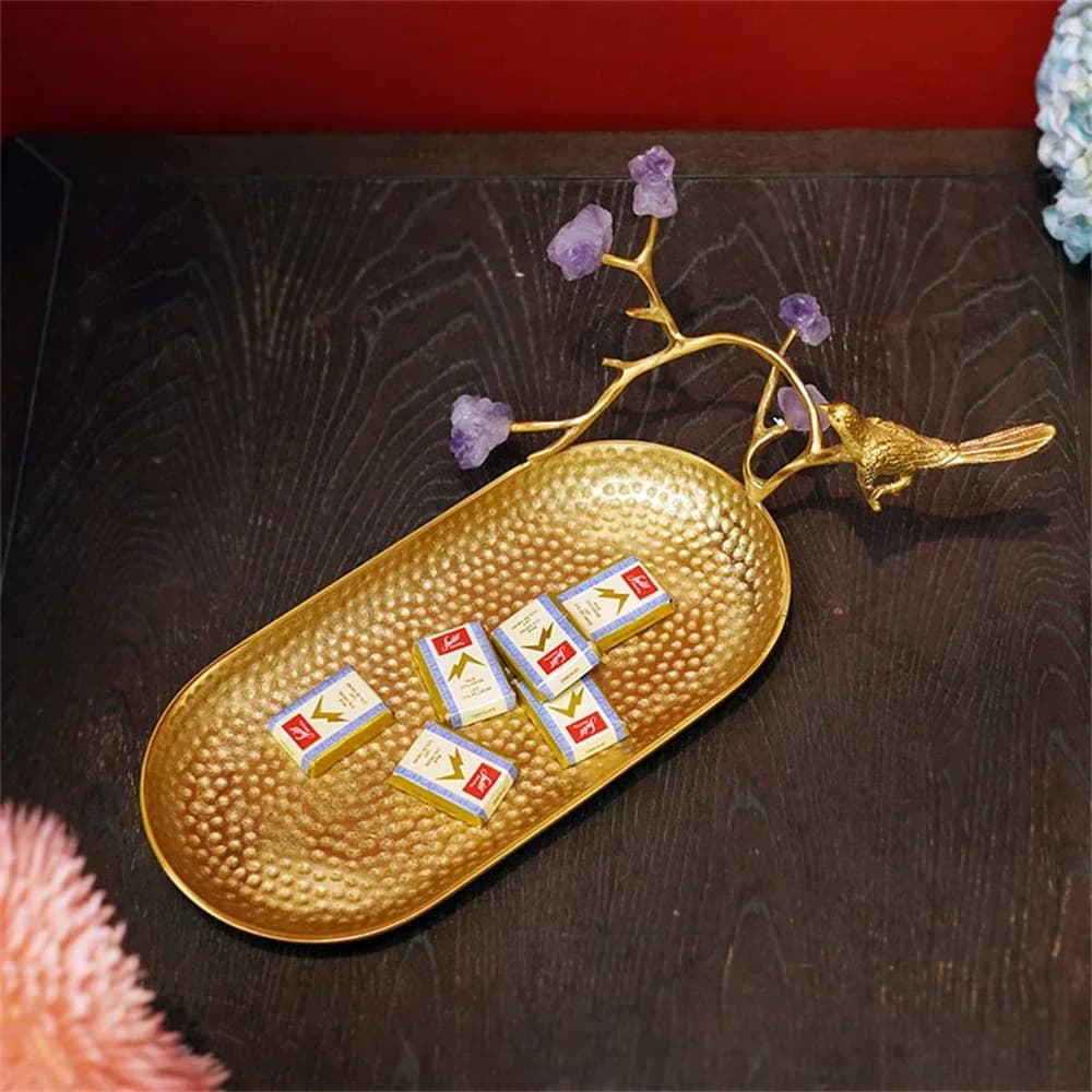 Premium Thickened Brass Handmade Fashionable Crystal Bird Tray Fruit Plate Storage Plate Dried Fruit Decoration Ornament