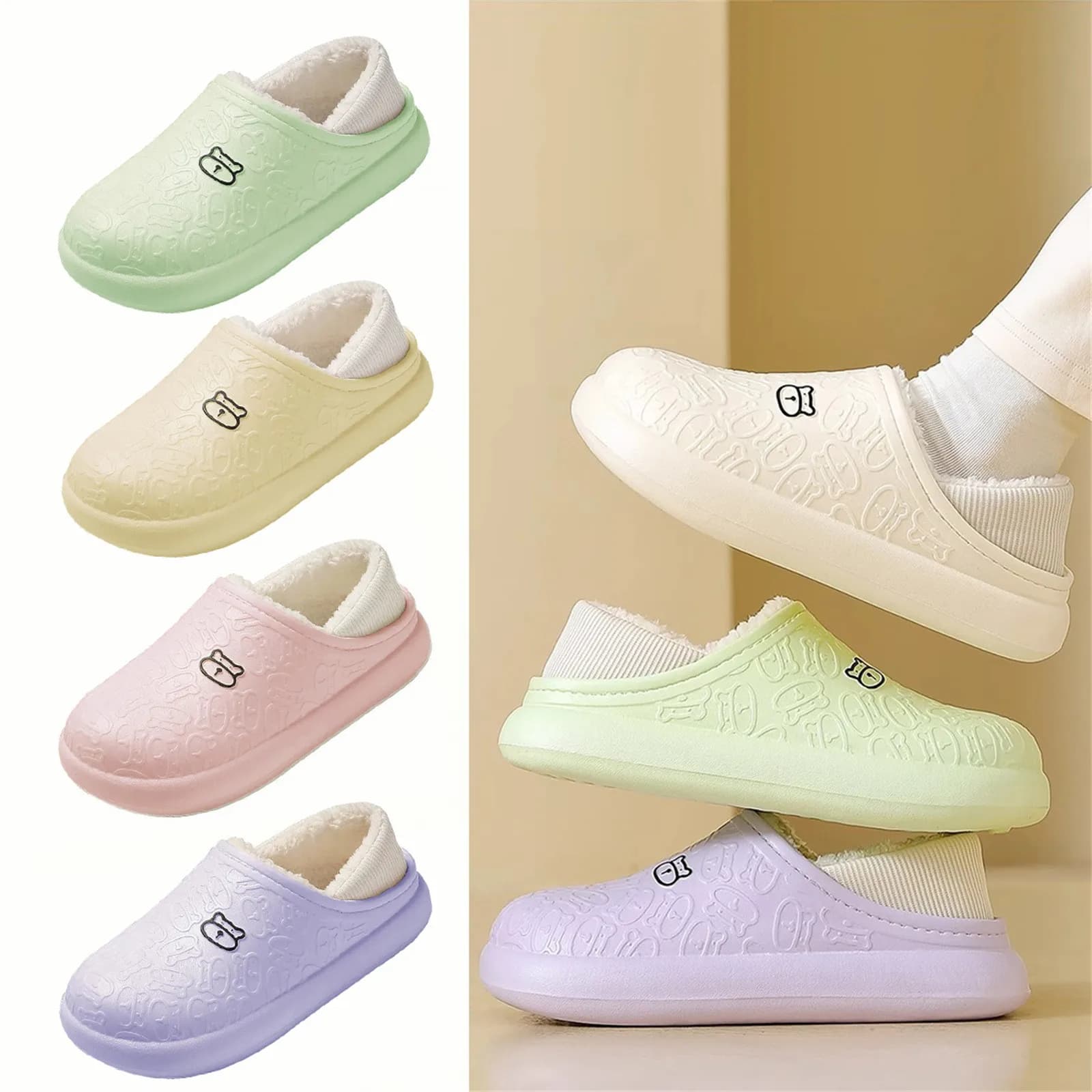 Pantofole in cotone moda invernale Pantofole antiscivolo con fondo spesso da donna Scarpe con suola morbida Pantofole in cotone caldo per interni ed esterni