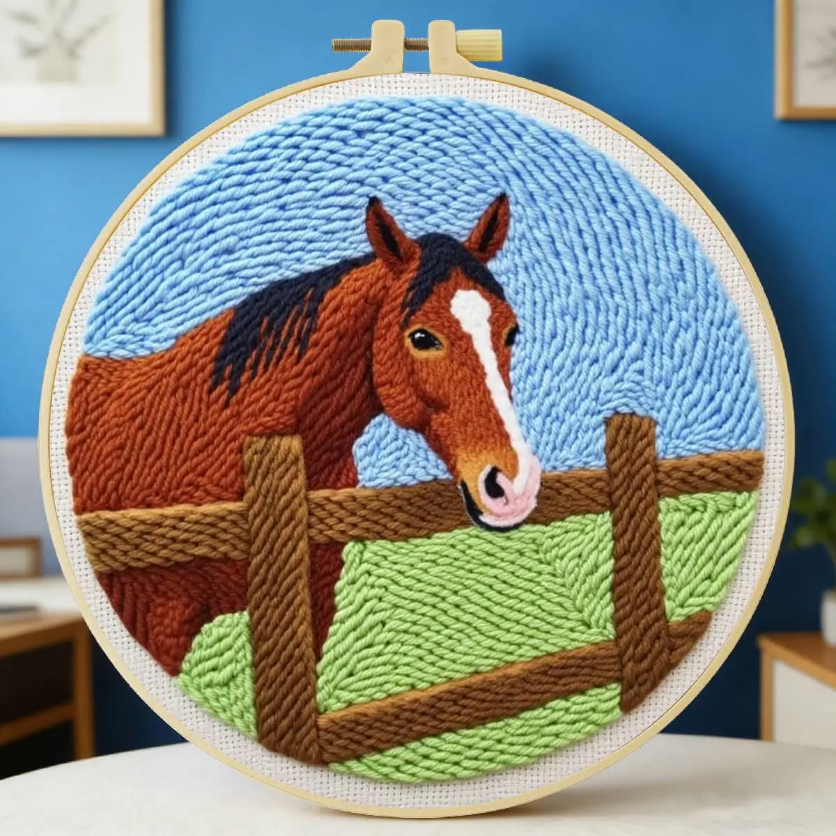 20X20CM/7.87inch Animal - Horse Punch Needle Embroidery Set Kit Stitch Embroidery Knitted Embroidery DIY Handmade Gift