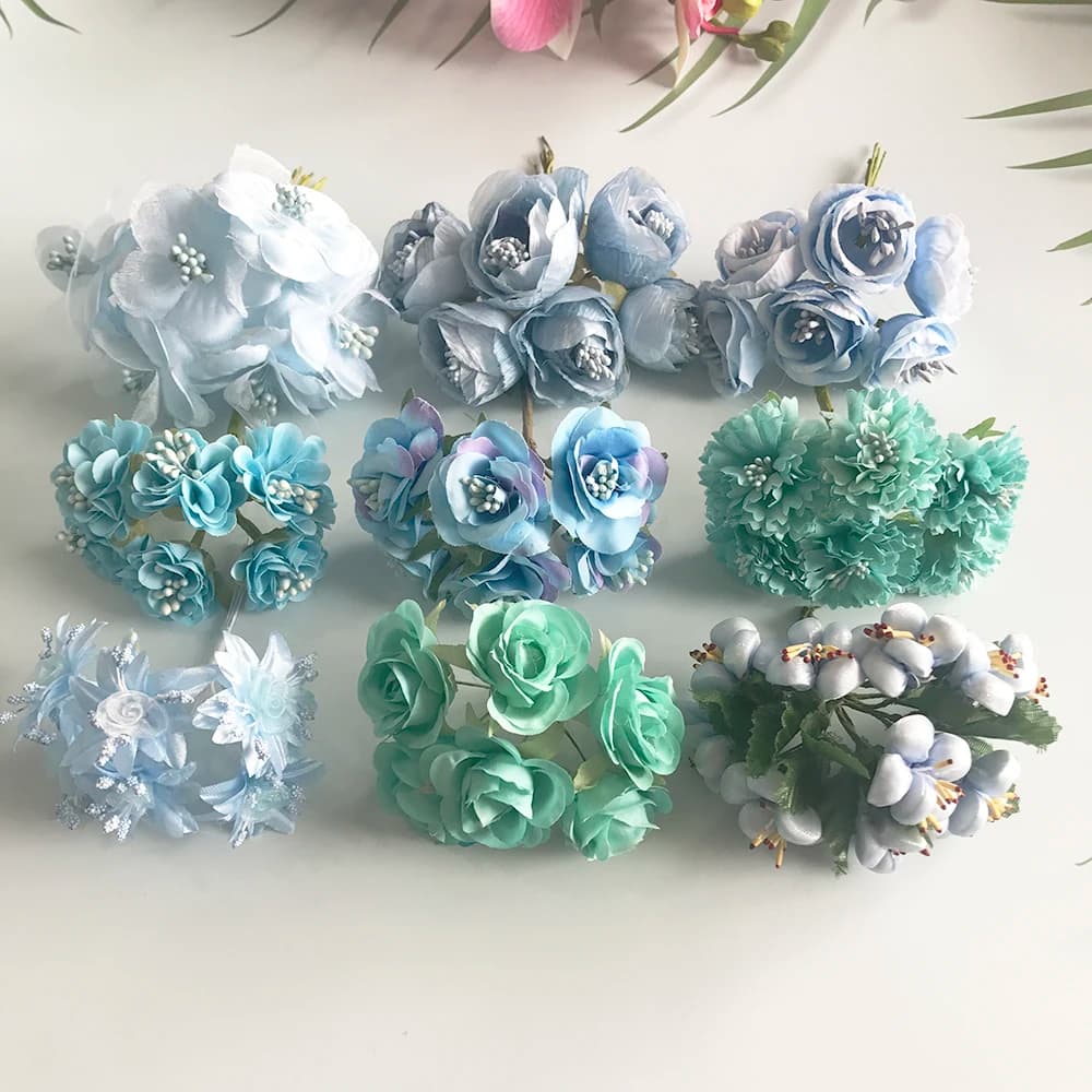 6/10/12/pz Mix fiore blu ciliegia stame bacche Bundle fai da te torta nuziale di natale confezione regalo ghirlande Decor