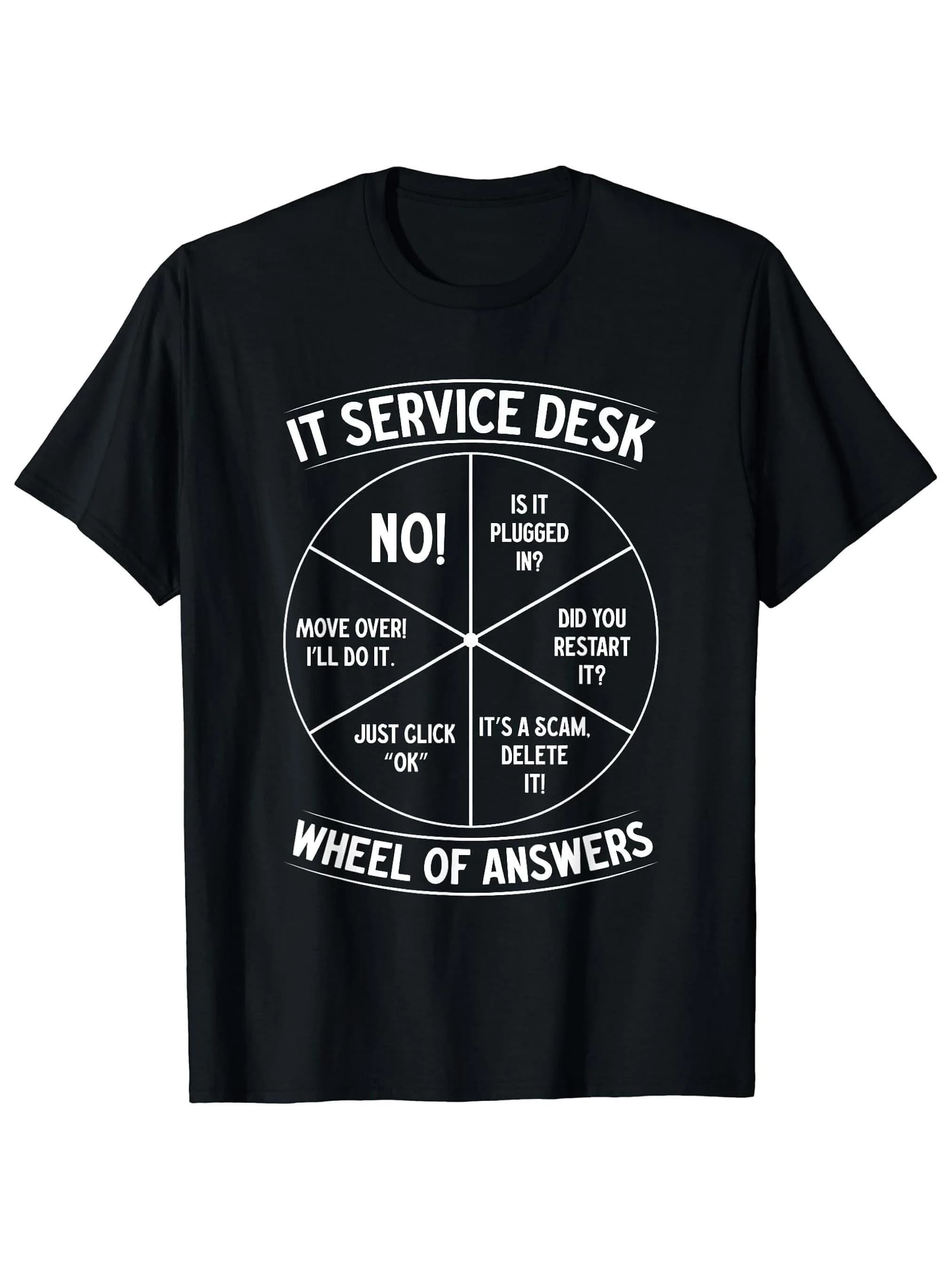 Funny men's t-shirt for support staff IT | Short sleeve, crew neck, with pattern “Problem Wheel” - Random Black
