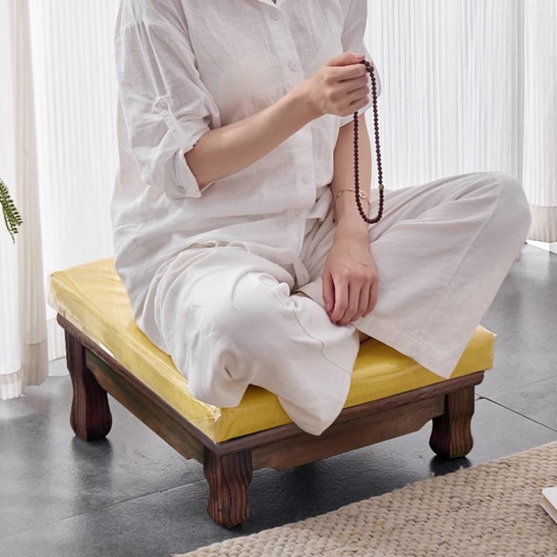 Solid Wood Kneeling Pad for Temple Worship Thick Zen Meditation Cushion for Buddha Hall Lotus Shape Floor Mat Home Prayer Stools