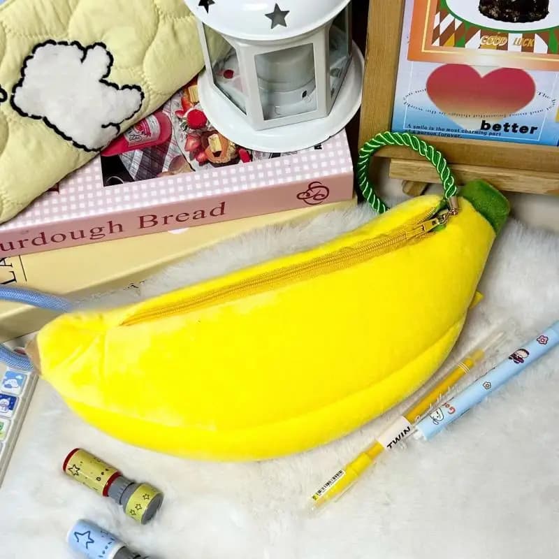 Astuccio per Penne a Forma di Banana Cartoon, Borsa per Cancelleria Kawaii a Forma di Frutta, Custodia Multifunzionale per Materiale Scolastico