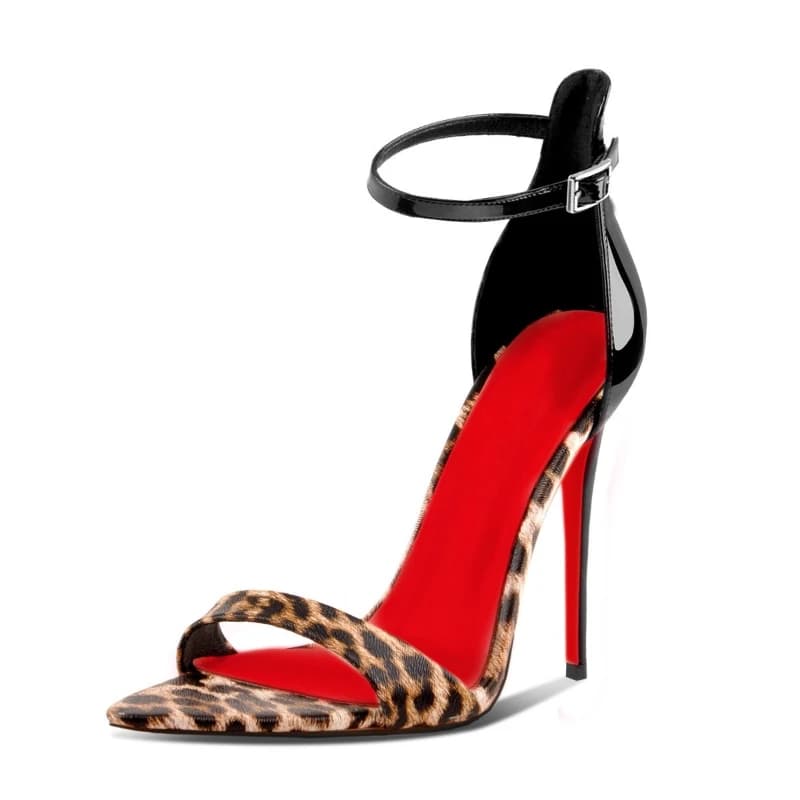 Women's Customized Leopard Print Pointed Toe High Heels with Exposed Toe Buckle Fashionable Thin Heel Sexy Footwear