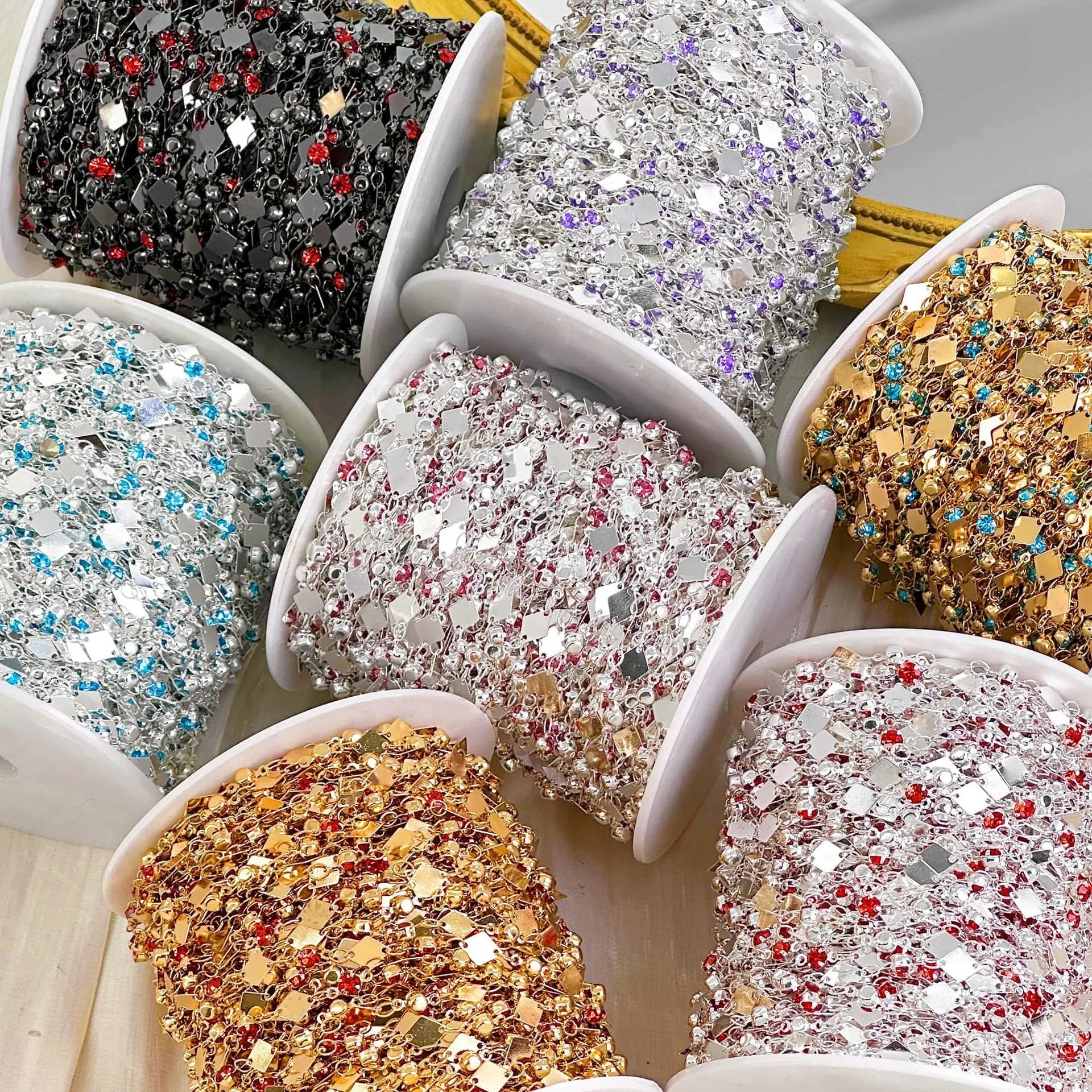 0.5/1/2M Pezzo a forma di diamante con catena in metallo con strass Adatto Collana fai da te Accessori per capelli Catena con nappa Materiale per gioielli