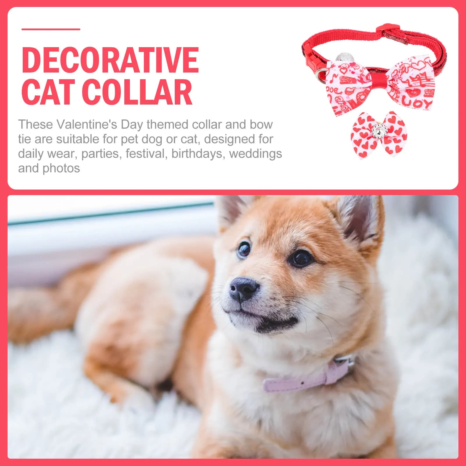 Set di 1 collare e papillon a tema San Valentino, regolabile, morbido e traspirante per cani e gatti, ideale per feste in costume, servizi fotografici e festival