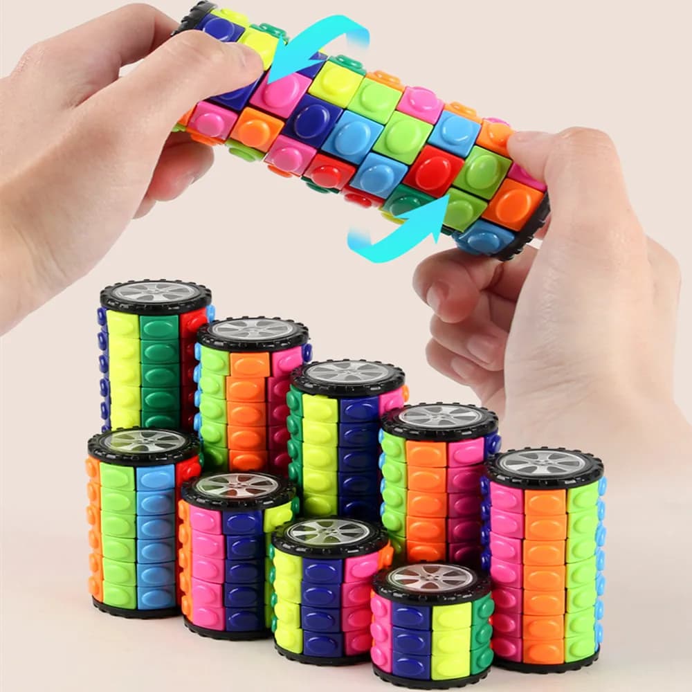 3D Rotating Slide Cube Puzzle Color Tower Fidget Toy Sensory Stress Relief Brain Teaser Montessori Parent-child Gift for Kids