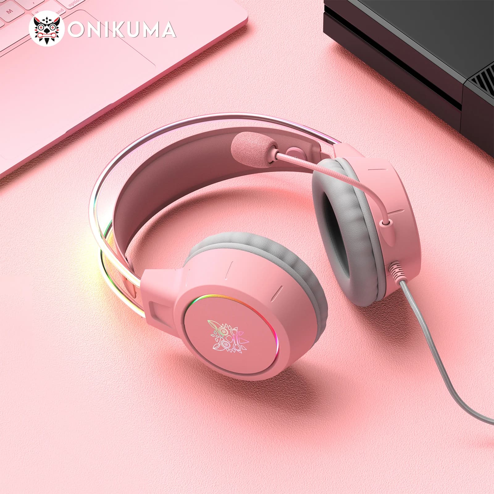 ONIKUMA professional gaming headphones pink Surround Stereo durable with microphone headphones RGB Gamer for game for Switch PS5
