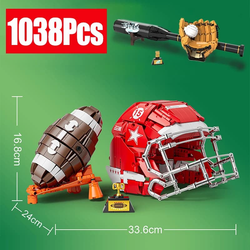 1038 pezzi MOC Sport Calcio Casco da rugby Mazza da baseball Guanto Building Blocks Mattoni MLB NFL Super Bowl Giocattolo educativo Regali