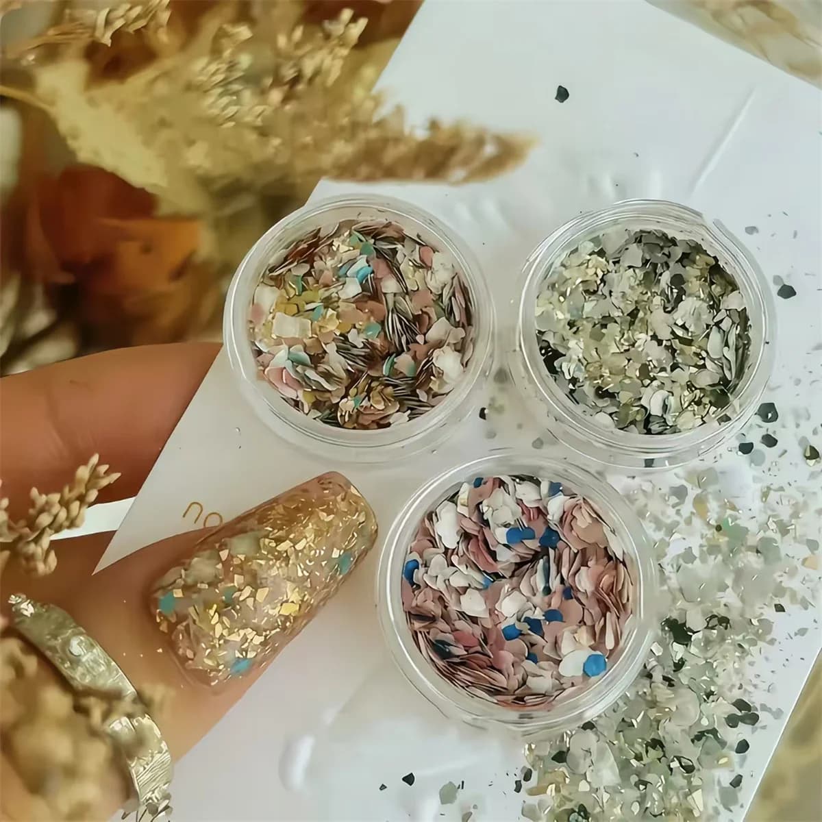 1pc shell nail powder platinum foil decorative accessory nail charm art creation daily parties festivals Japanese Korean style